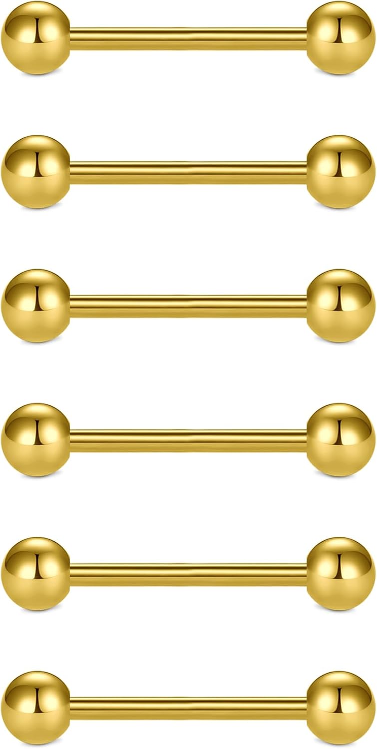 12mm - 18mm 14G Tongue Rings Nipple Straight Barbells Surgical Steel Body Piercing Jewelry - QIAO CrystalQIAO CrystalQIAO Crystal