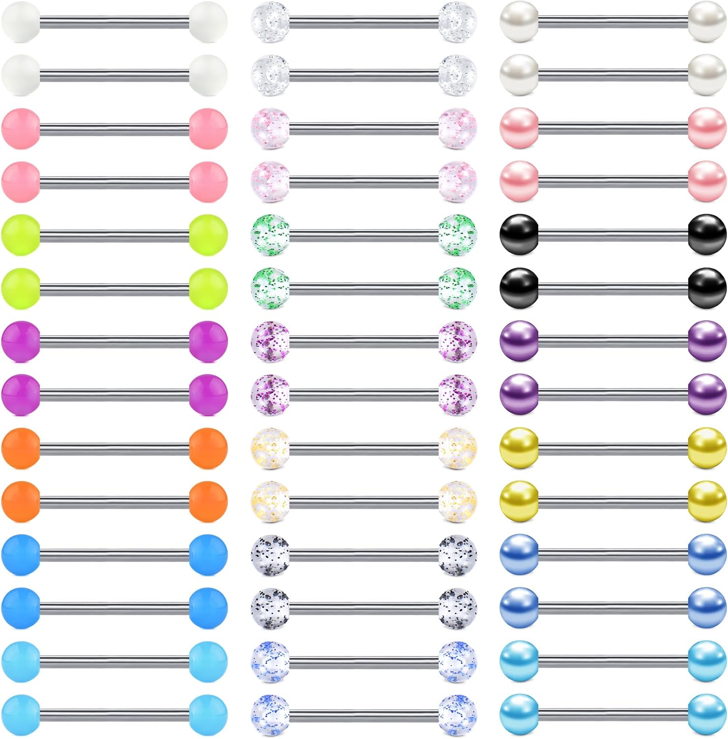 12mm - 18mm 14G Tongue Rings Nipple Straight Barbells Surgical Steel Body Piercing Jewelry - QIAO CrystalQIAO CrystalQIAO Crystal