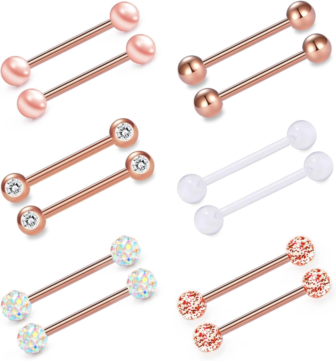 12mm - 18mm 14G Tongue Rings Nipple Straight Barbells Surgical Steel Body Piercing Jewelry - QIAO CrystalQIAO CrystalQIAO Crystal
