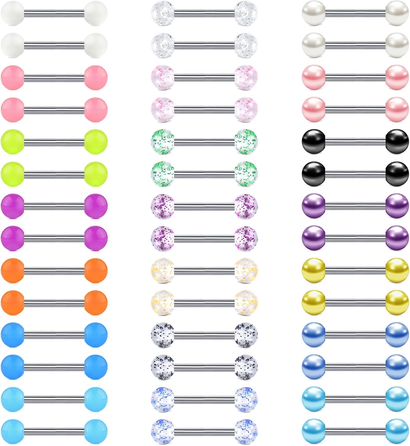 12mm - 18mm 14G Tongue Rings Nipple Straight Barbells Surgical Steel Body Piercing Jewelry - QIAO CrystalQIAO CrystalQIAO Crystal