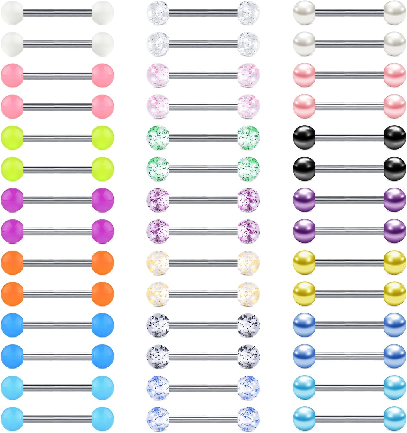 12mm - 18mm 14G Tongue Rings Nipple Straight Barbells Surgical Steel Body Piercing Jewelry - QIAO CrystalQIAO CrystalQIAO Crystal