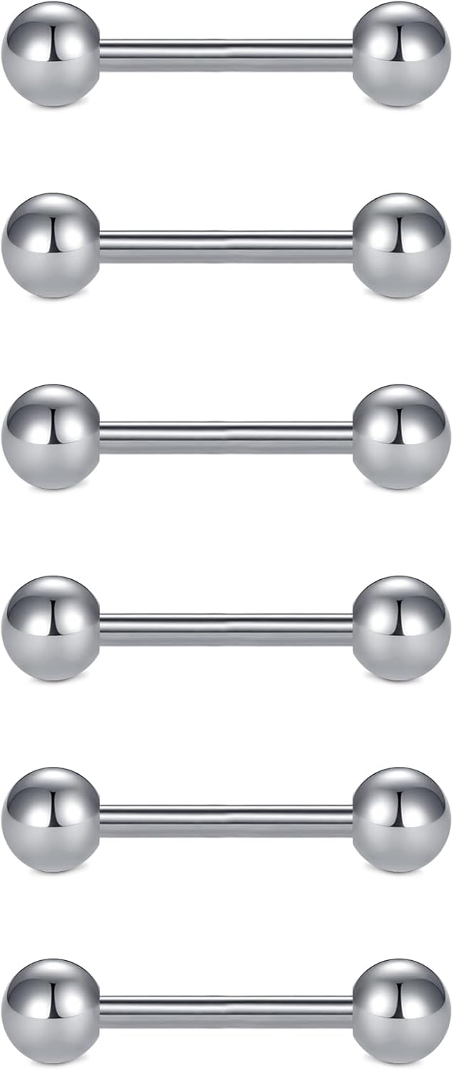 12mm - 18mm 14G Tongue Rings Nipple Straight Barbells Surgical Steel Body Piercing Jewelry - QIAO CrystalQIAO CrystalQIAO Crystal