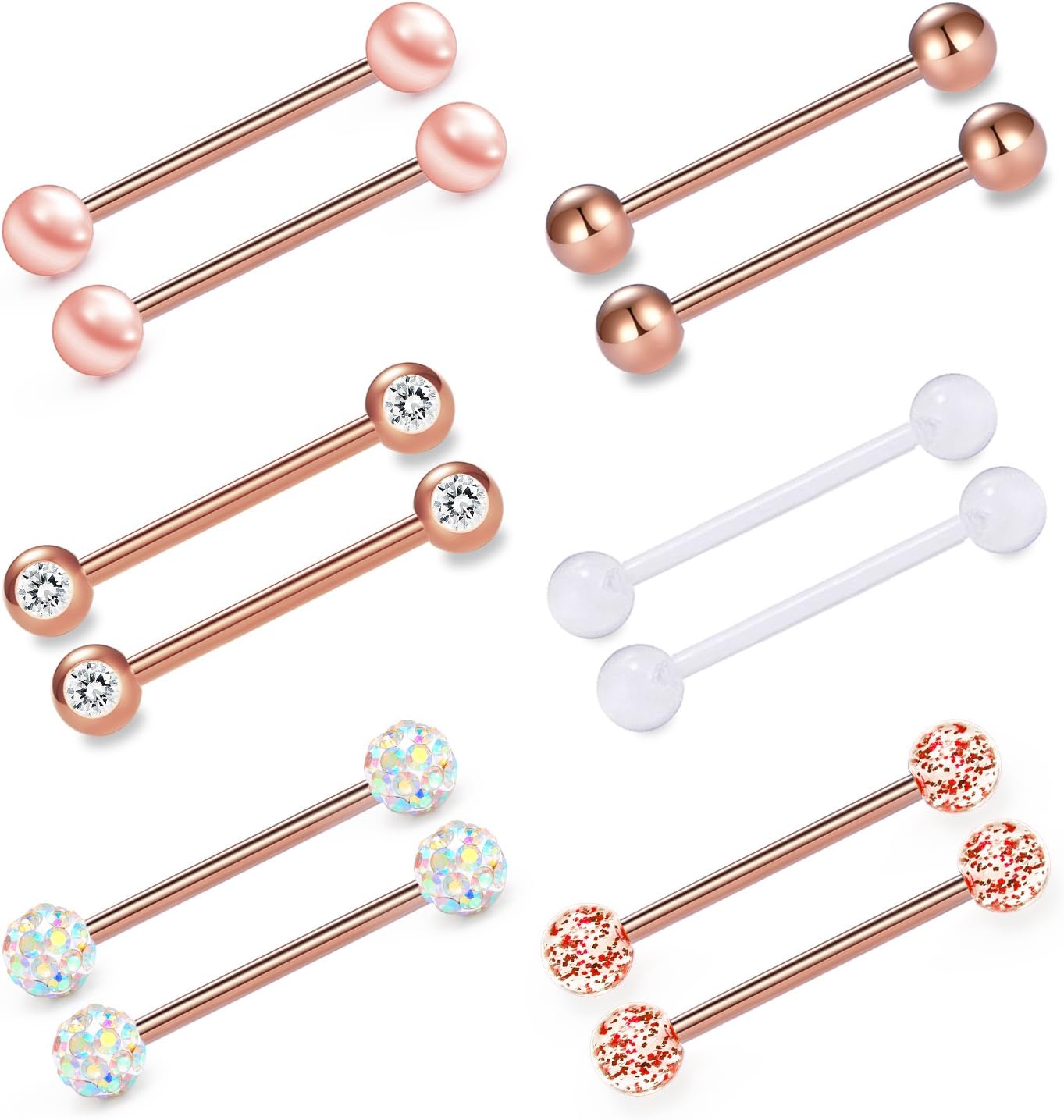 12mm - 18mm 14G Tongue Rings Nipple Straight Barbells Surgical Steel Body Piercing Jewelry - QIAO CrystalQIAO CrystalQIAO Crystal