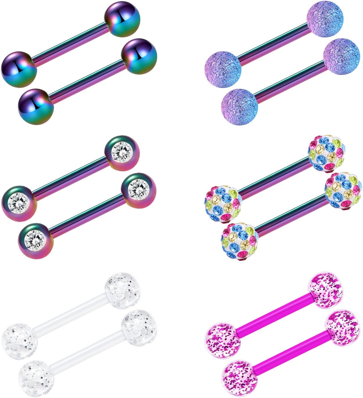 12mm - 18mm 14G Tongue Rings Nipple Straight Barbells Surgical Steel Body Piercing Jewelry - QIAO CrystalQIAO CrystalQIAO Crystal