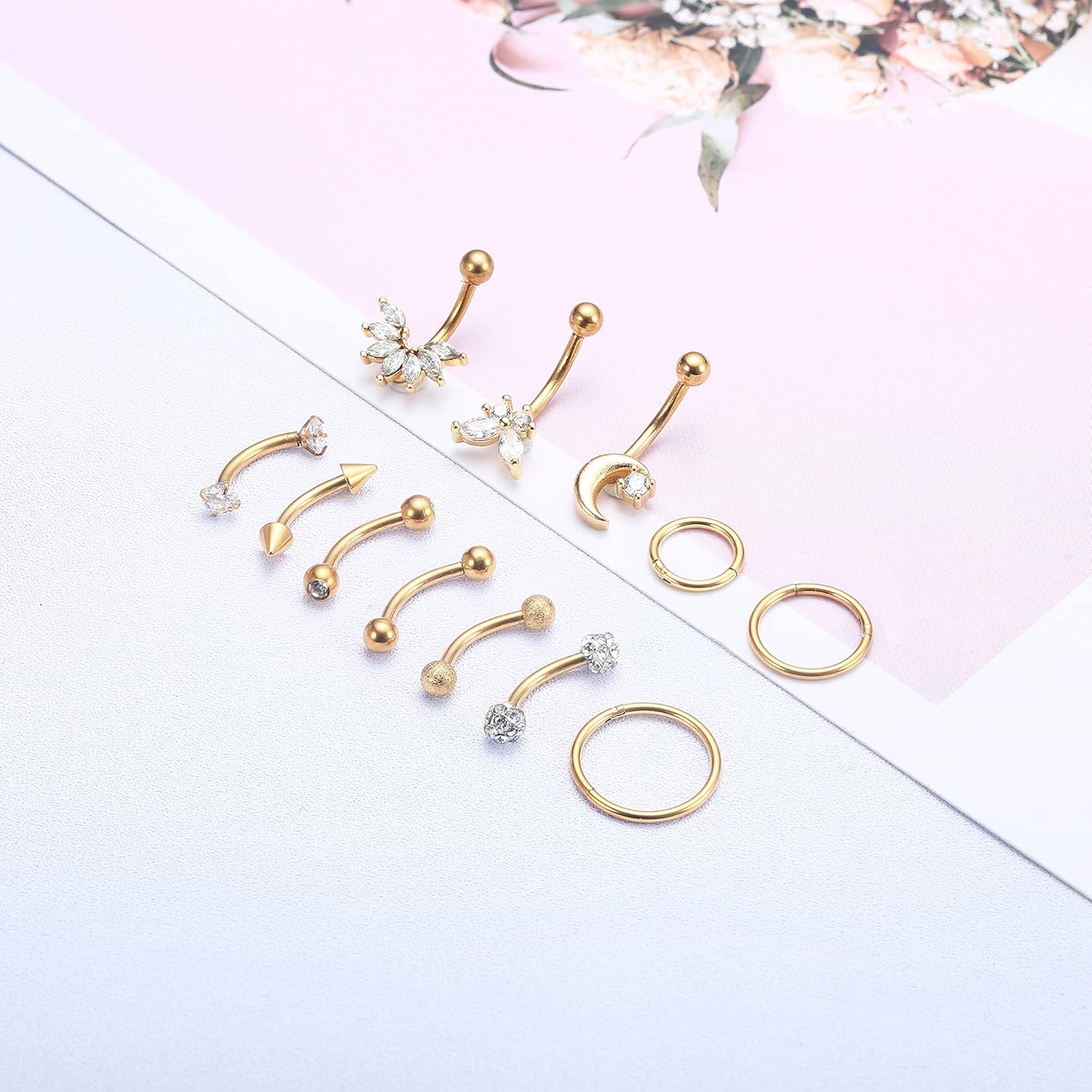 12pcs 16G Rook Piercing Jewelry Eyebrow Rings Stainless Steel Belly Lip Ring Cartilage Hoop Rook Daith Earrings Tragus CZ Body Piercing Curved Barbell - 我的商店我的商店我的商店