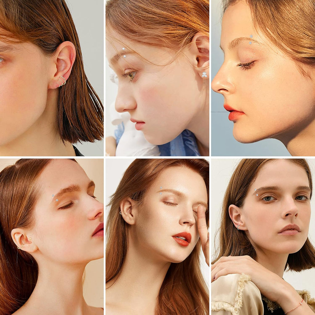 12pcs 16G Rook Piercing Jewelry Eyebrow Rings Stainless Steel Belly Lip Ring Cartilage Hoop Rook Daith Earrings Tragus CZ Body Piercing Curved Barbell - 我的商店我的商店我的商店