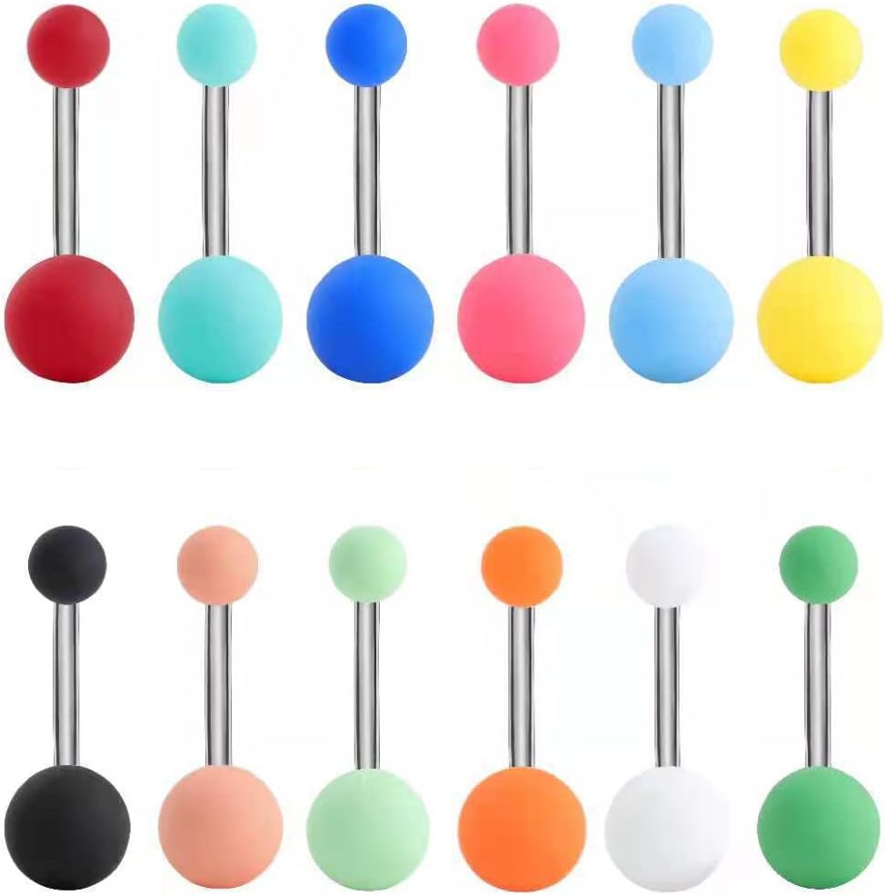 12PCS Belly Button Ring 14G Belly Rings Surgical Stainless Steel Navel Rings Belly Button Piercing Jewelry for Women - 我的商店我的商店我的商店