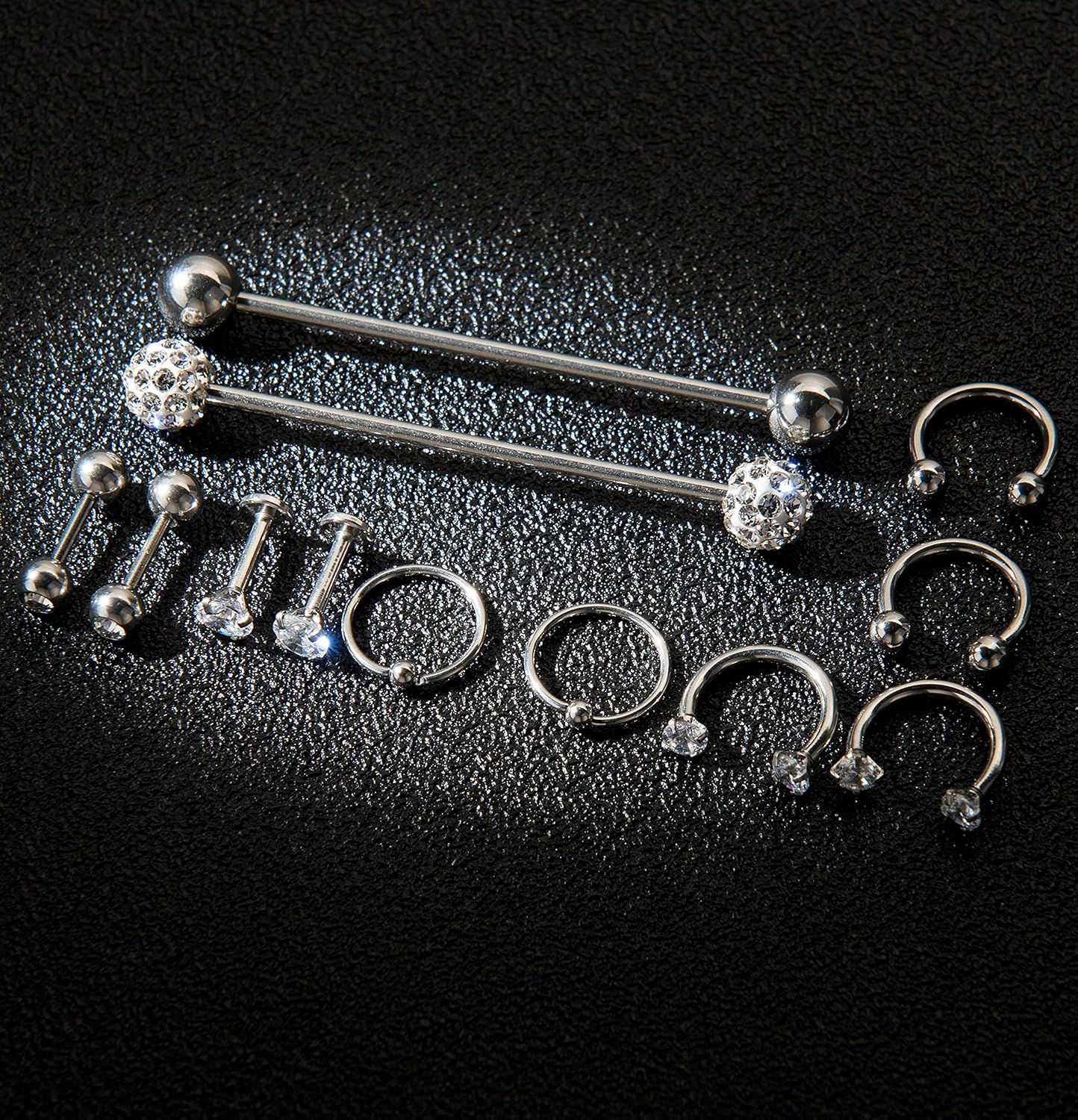 12Pcs Stainless Steel Industrial Barbell Cartilage Piercing Earrings - QIAO CrystalQIAO CrystalQIAO Crystal
