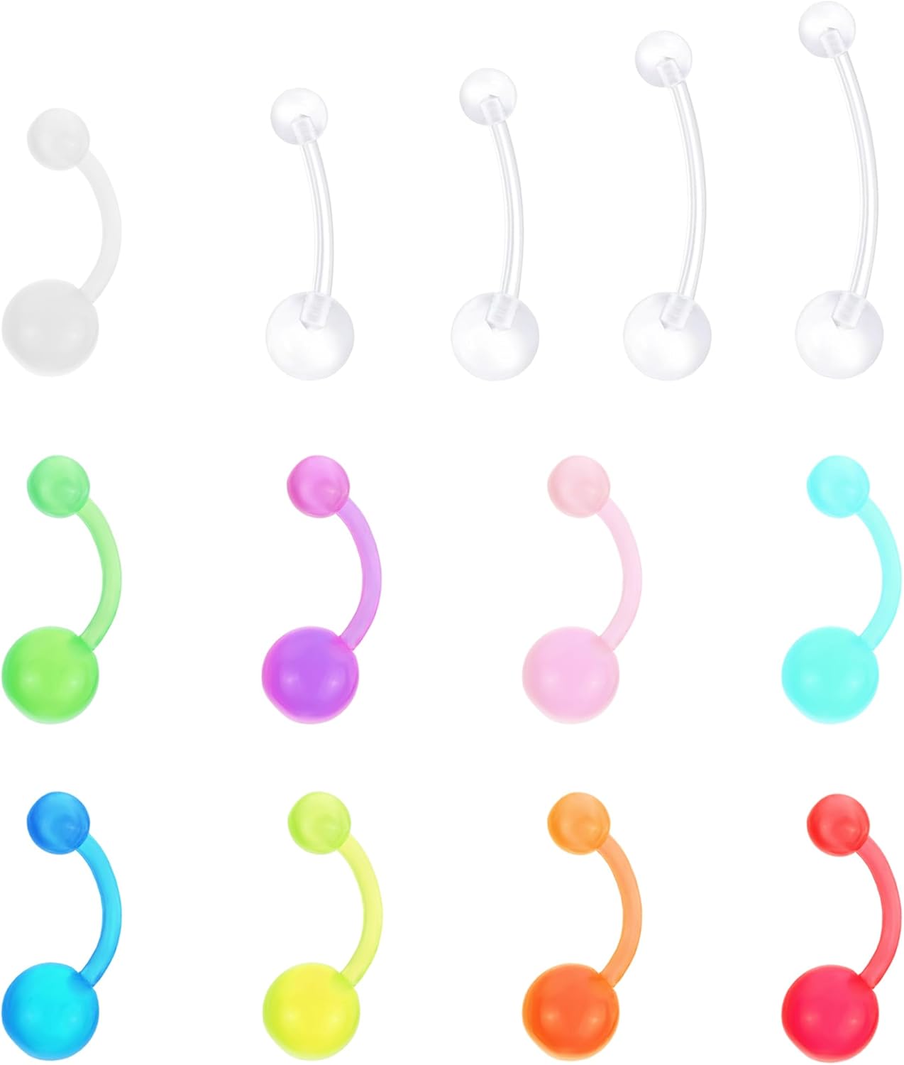 13 Pcs Plastic Belly Button Rings for Sports 14G Silicone Curved Piercings Clear Rings for Sports Navel Piercing Jewelry - 我的商店我的商店我的商店