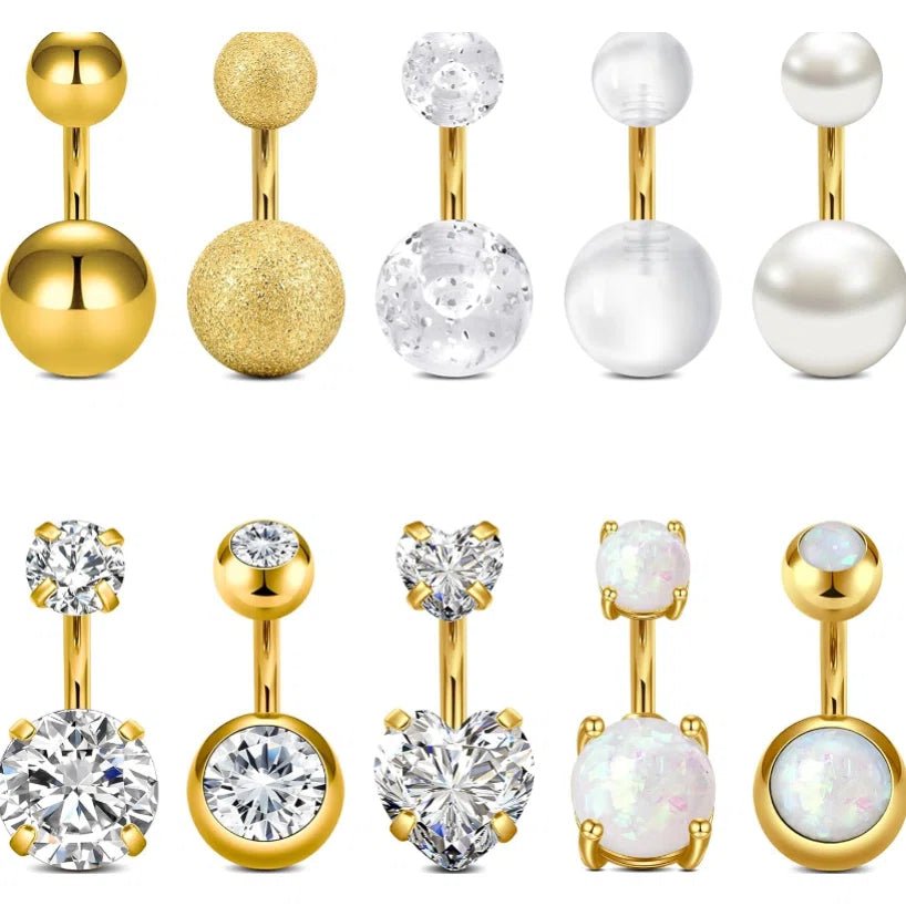 1/4 Inch 14G 6mm Stainless Steel Short Belly Navel Button Rings - QIAO Crystal我的商店QIAO Crystal