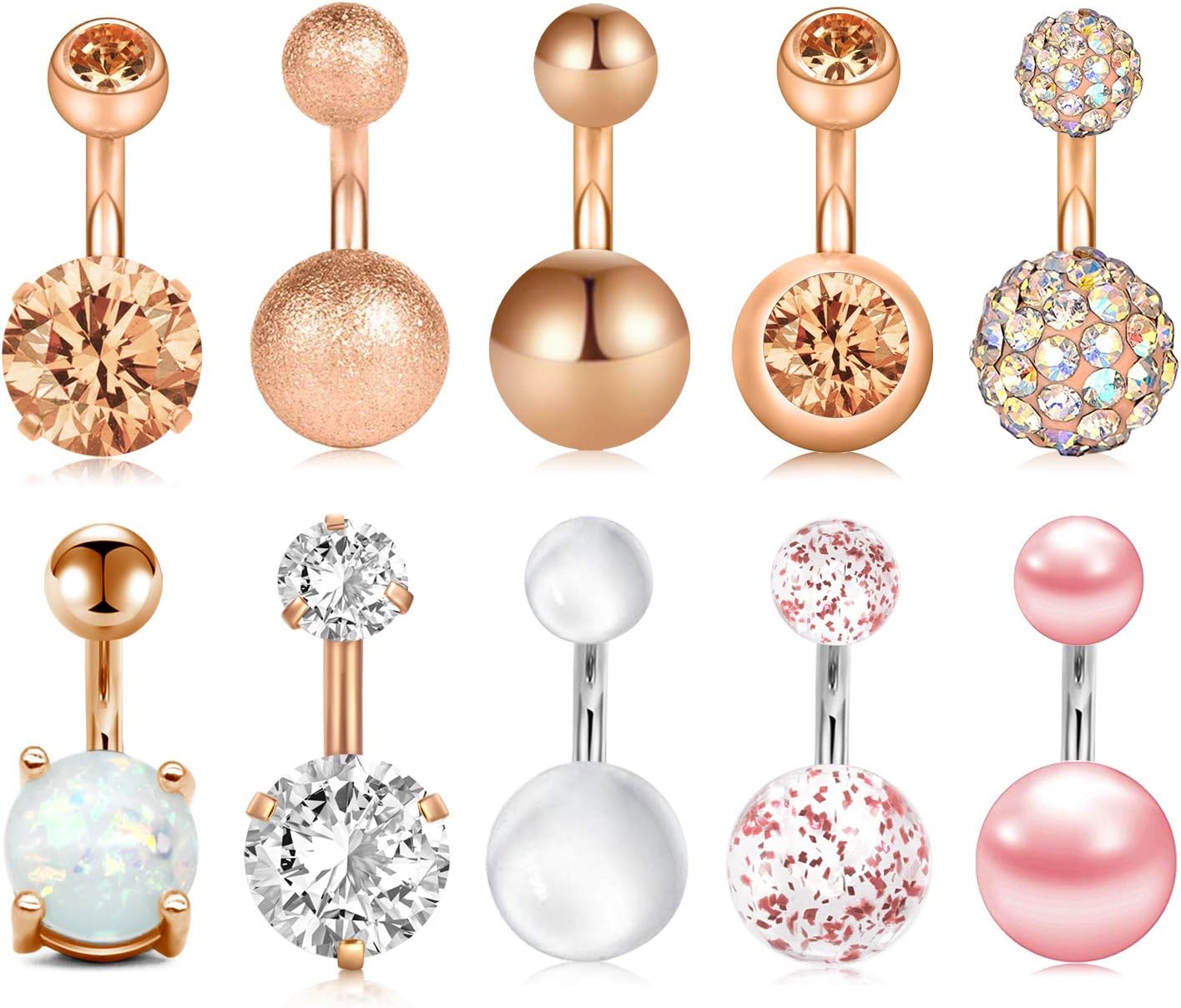 1/4 Inch Short Belly Button Rings 14G 6mm Stainless Steel Short Belly Navel Button Rings for Women Men - 我的商店我的商店我的商店