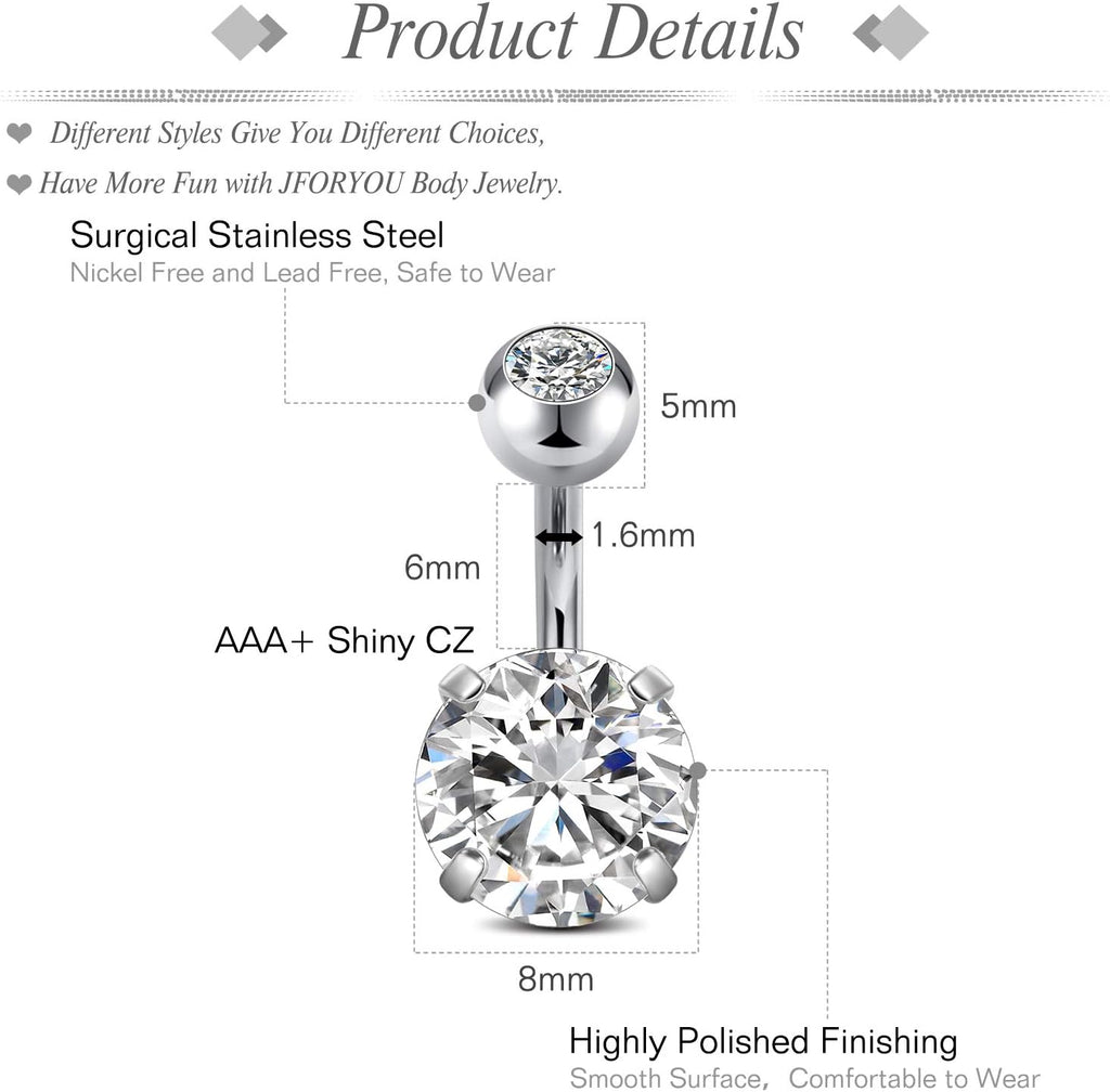 1/4 Inch Short Belly Button Rings 14G 6mm Stainless Steel Short Belly Navel Button Rings for Women Men - 我的商店我的商店我的商店