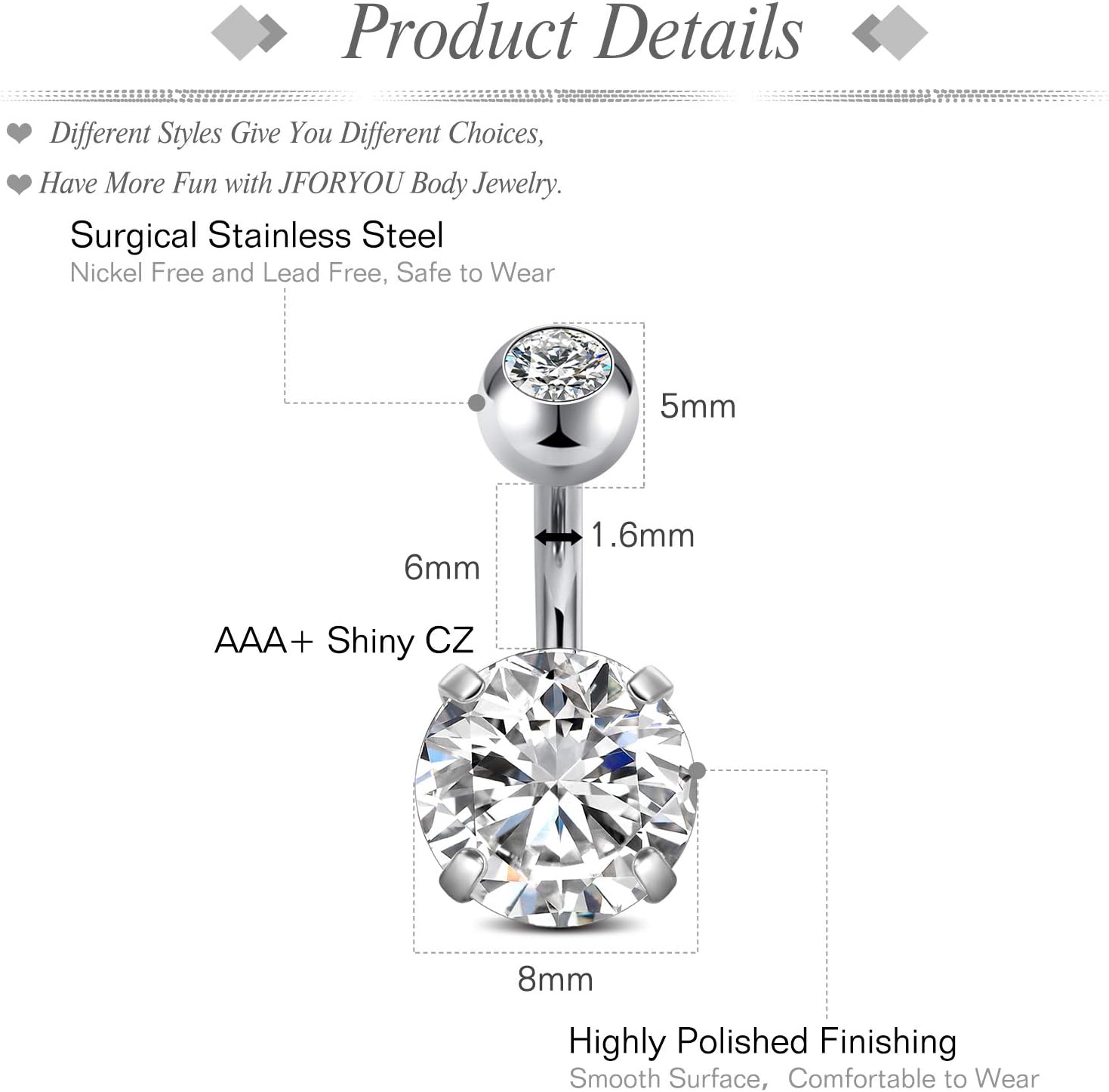 1/4 Inch Short Belly Button Rings 14G 6mm Stainless Steel Short Belly Navel Button Rings for Women Men - 我的商店我的商店我的商店