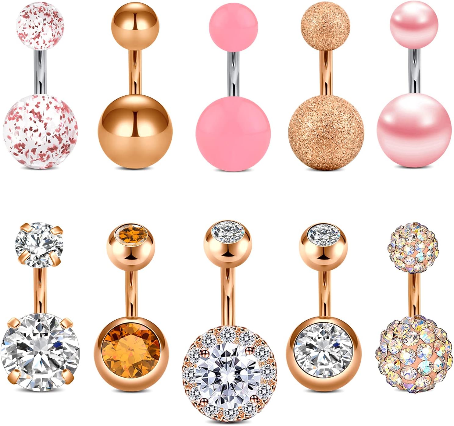 1/4 Inch Short Belly Button Rings 14G 6mm Stainless Steel Short Belly Navel Button Rings for Women Men - 我的商店我的商店我的商店