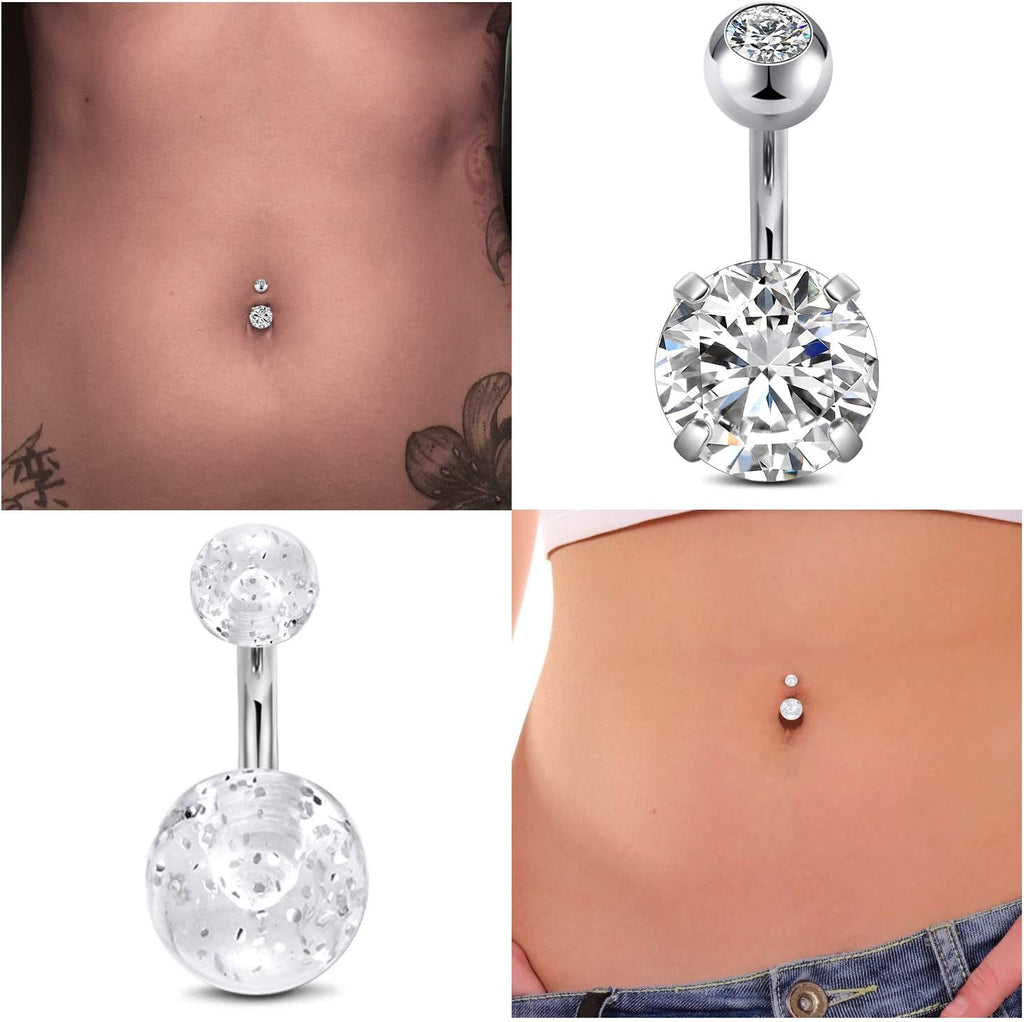 1/4 Inch Short Belly Button Rings 14G 6mm Stainless Steel Short Belly Navel Button Rings for Women Men - 我的商店我的商店我的商店