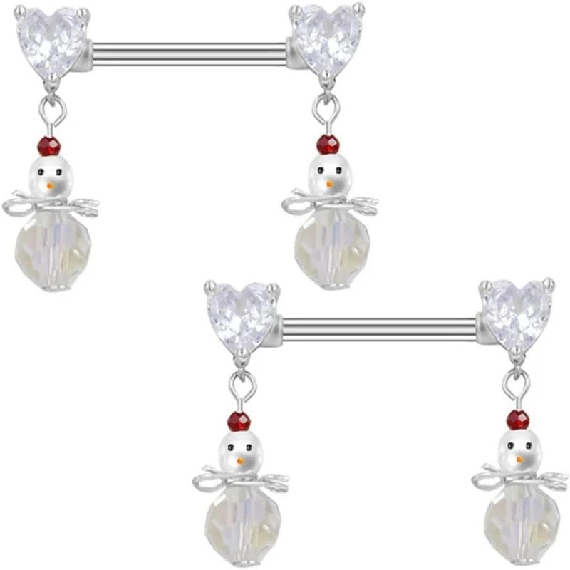 14G Christmas Snowman Dangle Nipple Rings Heart Nipplerings Barbell Dangling Charm Nipple