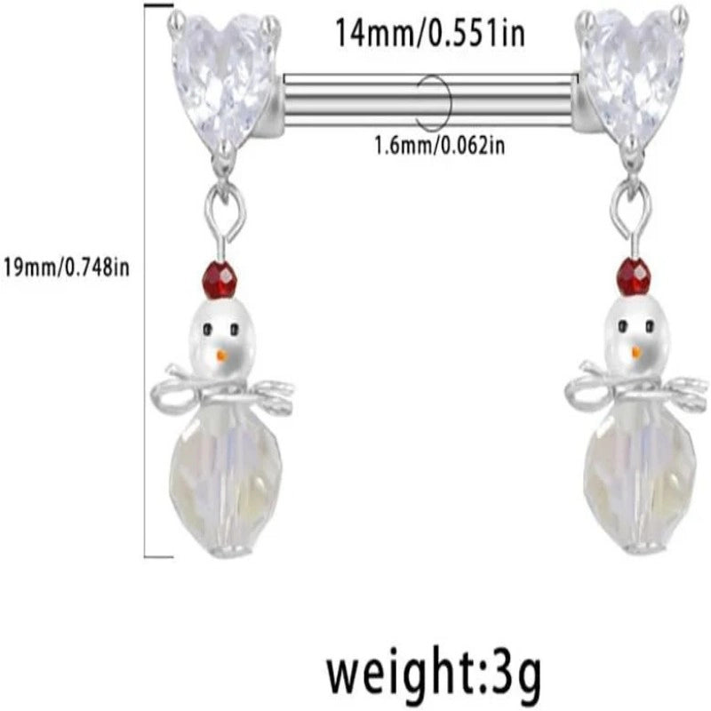 14G Christmas Snowman Dangle Nipple Rings Heart Nipplerings Barbell Dangling Charm Nipple