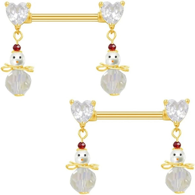 14G Christmas Snowman Dangle Nipple Rings Heart Nipplerings Barbell Dangling Charm Nipple