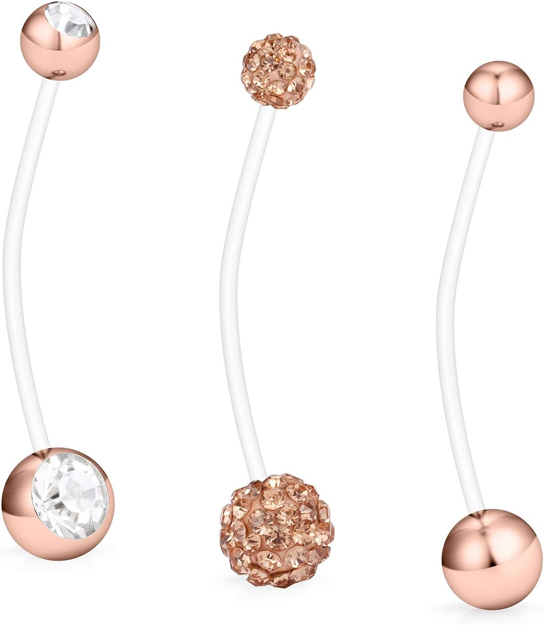 14G 1 1/2 Inch CZ Sports Pregnancy Maternity Flexible Bioplast Long Belly Button Rings Navel Retainer Body Piercing Set of 3 - 我的商店我的商店我的商店