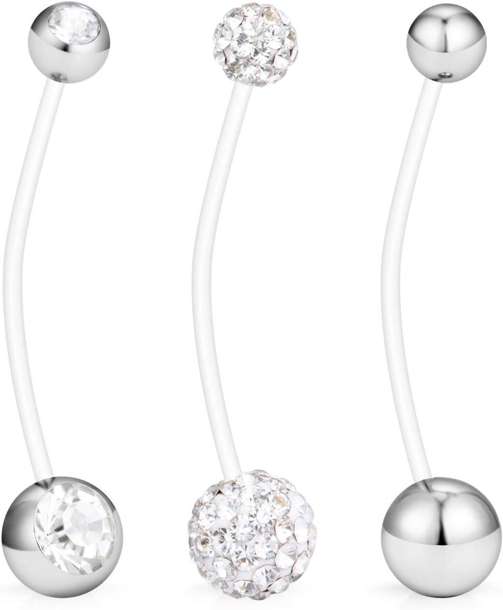 14G 1 1/2 Inch CZ Sports Pregnancy Maternity Flexible Bioplast Long Belly Button Rings Navel Retainer Body Piercing Set of 3 - 我的商店我的商店我的商店