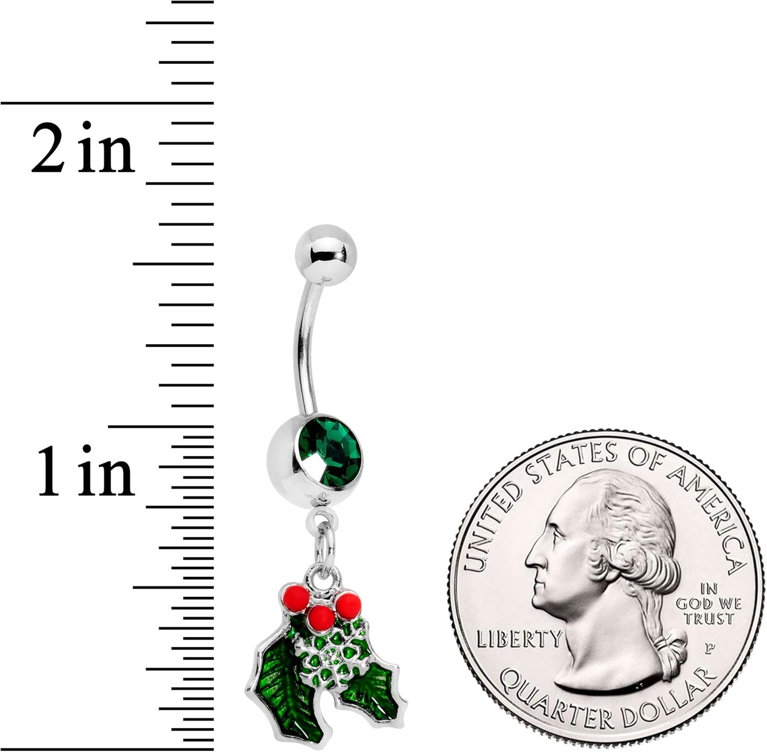 14G 12mm 316L Steel Navel Ring Green Winter Snow Christmas Mistletoe Belly Button Ring 1/2 - 我的商店我的商店我的商店