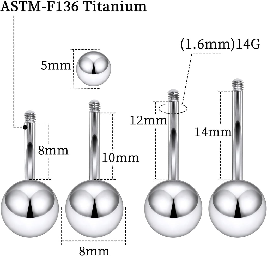 14G 16G Astm F136 Titanium Belly Button Ring Piercing Jewelry Navel Rings Stud G23 Solid Titanium Belly Button Rings Barbell Piercing Jewelry for Women 8MM 10MM 12MM 14MM Bars - 我的商店我的商店我的商店
