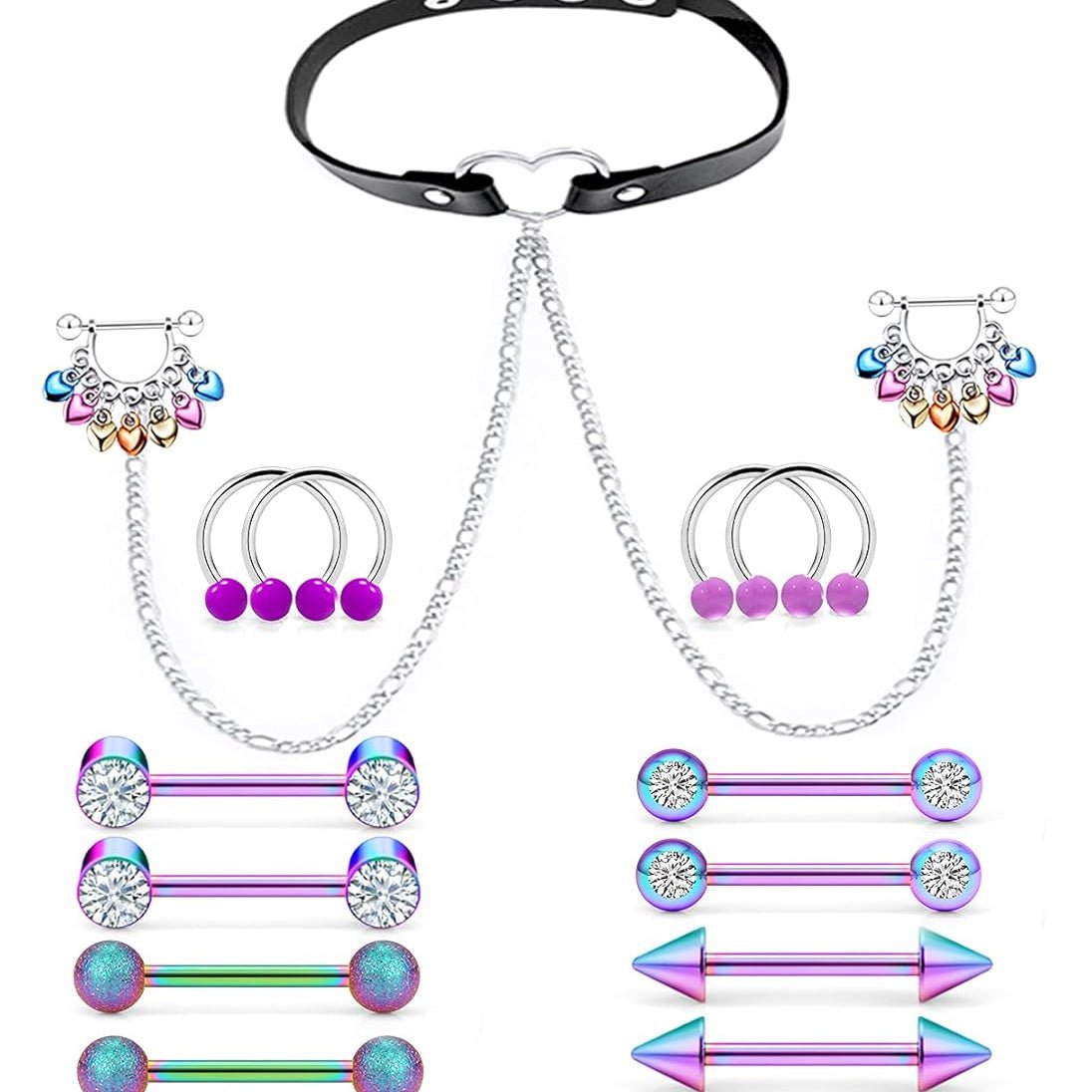 14G 16G Nipple Rings for Women Surgical Steel Purple Nipple Tongue Shield Barbell Ring Bar Nipplerings Body Piercing Jewelry for Women - QIAO CrystalQIAO CrystalQIAO Crystal