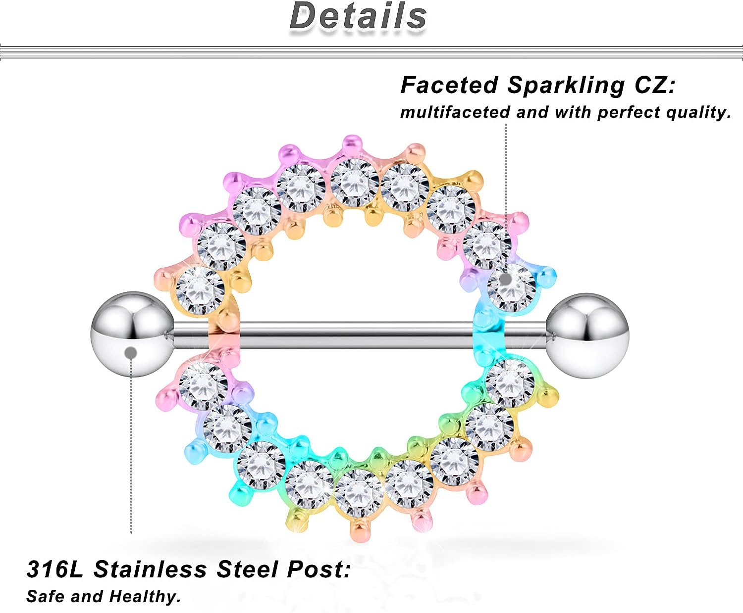 14G 16G Nipple Rings for Women Surgical Steel Purple Nipple Tongue Shield Barbell Ring Bar Nipplerings Body Piercing Jewelry for Women - QIAO CrystalQIAO CrystalQIAO Crystal