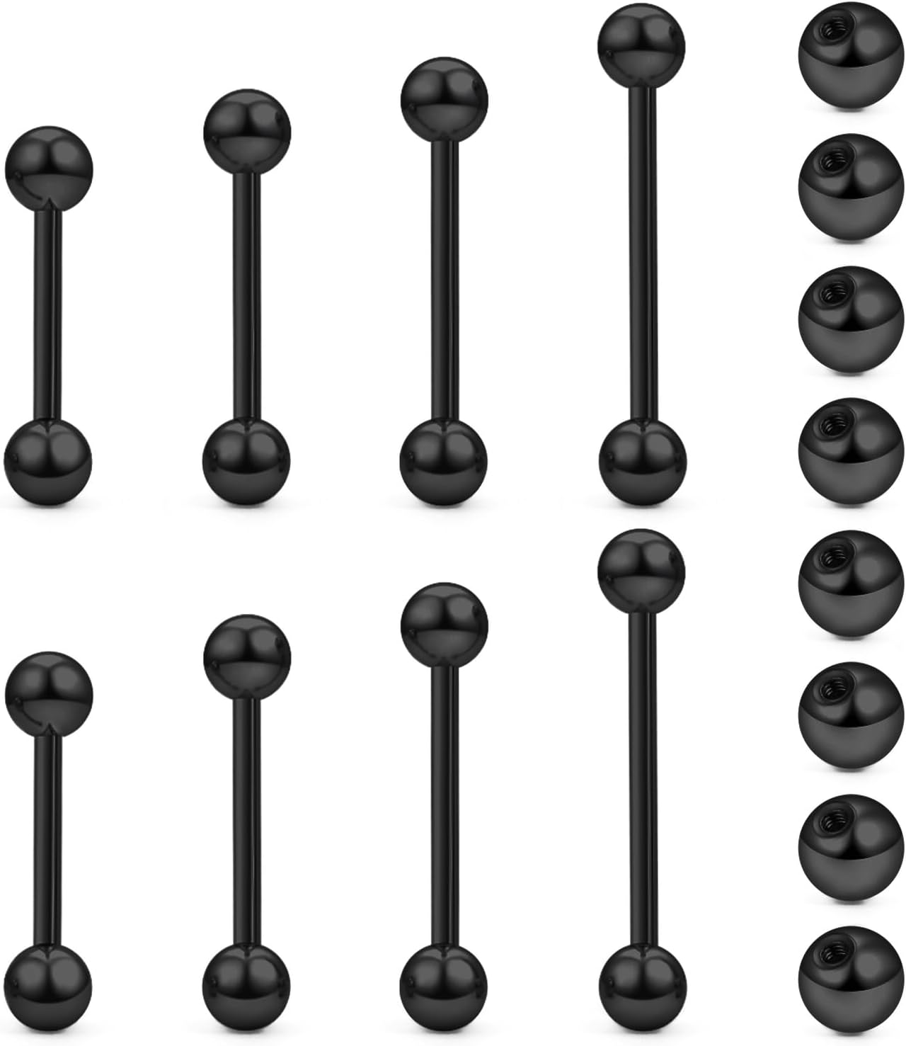 14G 16G Nipple Tongue Rings Stainless Steel Straight Barbells Piercing Jewelry Short Long Bar Silver Black Gold Bridge Piercings For Women Men 12Mm 14Mm 16Mm 18Mm Length Ball Size 5MM 6MM - QIAO CrystalQIAO CrystalQIAO Crystal