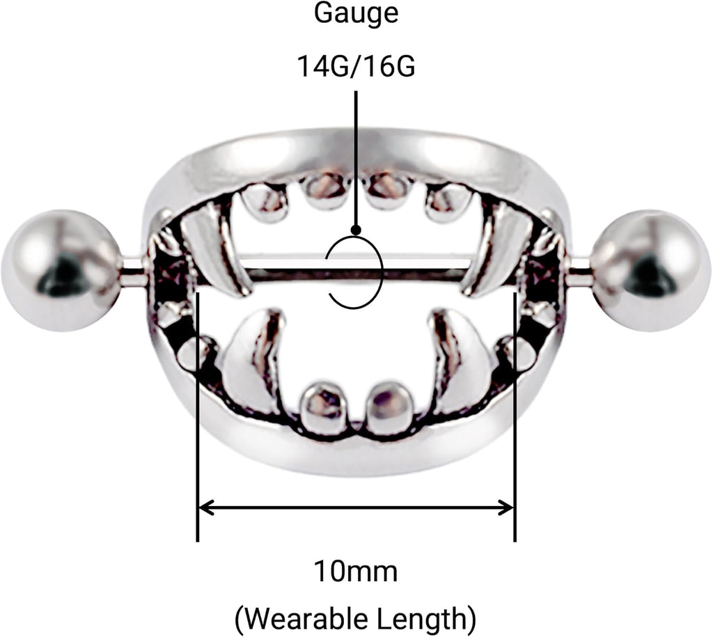 14G 16G Spooky Nipple Piercing Jewelry for Halloween, Vampire Skull Nipple Rings Surgical Steel for Men and Women, Nipple Shields Barbell Rings - QIAO CrystalQIAO CrystalQIAO Crystal