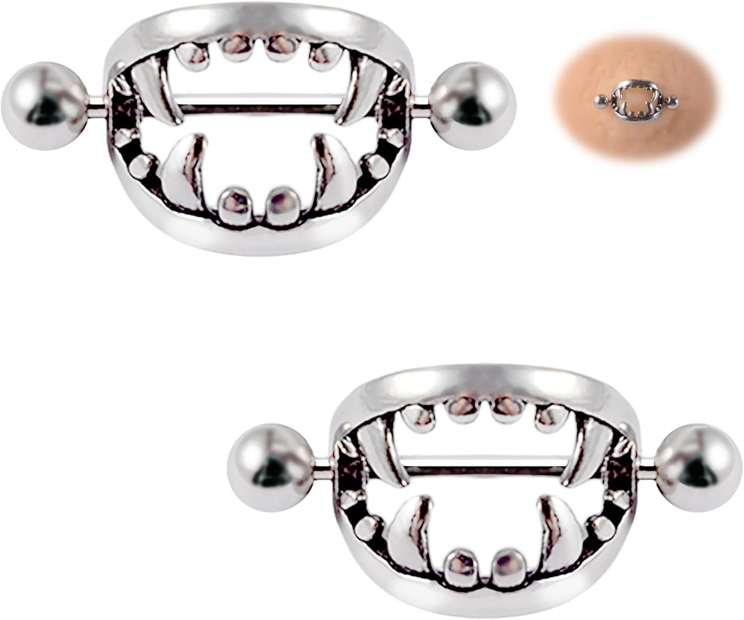 14G 16G Spooky Nipple Piercing Jewelry for Halloween, Vampire Skull Nipple Rings Surgical Steel for Men and Women, Nipple Shields Barbell Rings - QIAO CrystalQIAO CrystalQIAO Crystal