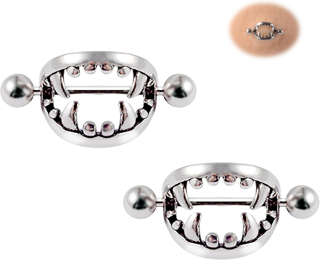 14G 16G Spooky Nipple Piercing Jewelry for Halloween, Vampire Skull Nipple Rings Surgical Steel for Men and Women, Nipple Shields Barbell Rings - QIAO CrystalQIAO CrystalQIAO Crystal