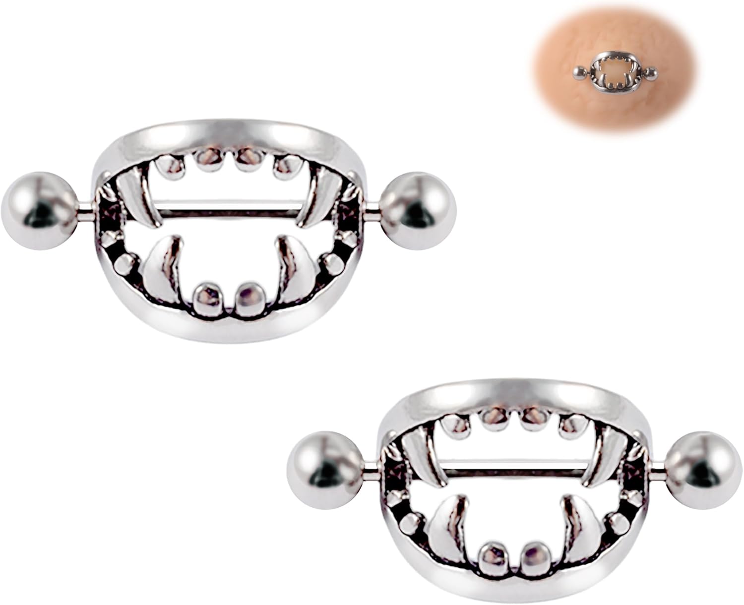 14G 16G Spooky Nipple Piercing Jewelry for Halloween, Vampire Skull Nipple Rings Surgical Steel for Men and Women, Nipple Shields Barbell Rings - QIAO CrystalQIAO CrystalQIAO Crystal