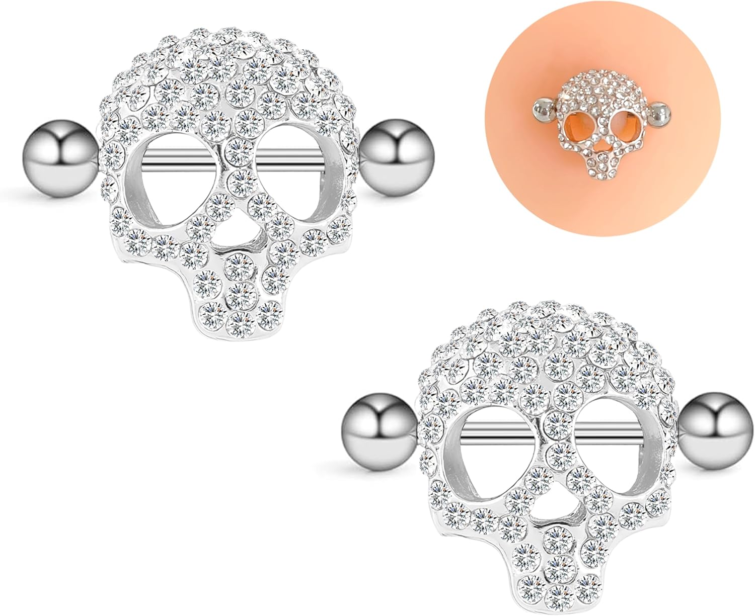 14G 16G Spooky Nipple Piercing Jewelry for Halloween, Vampire Skull Nipple Rings Surgical Steel for Men and Women, Nipple Shields Barbell Rings - QIAO CrystalQIAO CrystalQIAO Crystal
