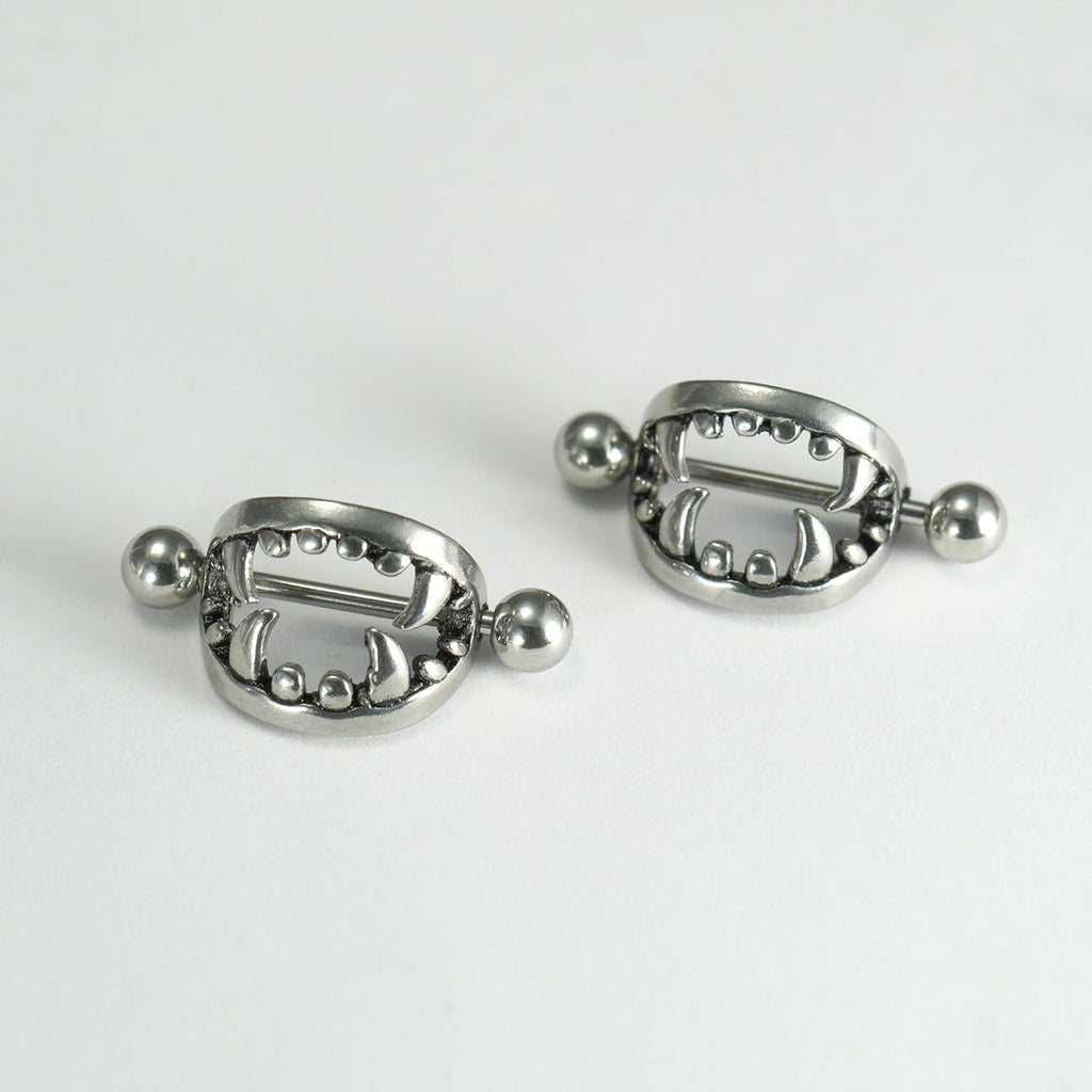 14G 16G Spooky Nipple Piercing Jewelry for Halloween, Vampire Skull Nipple Rings Surgical Steel for Men and Women, Nipple Shields Barbell Rings - QIAO CrystalQIAO CrystalQIAO Crystal