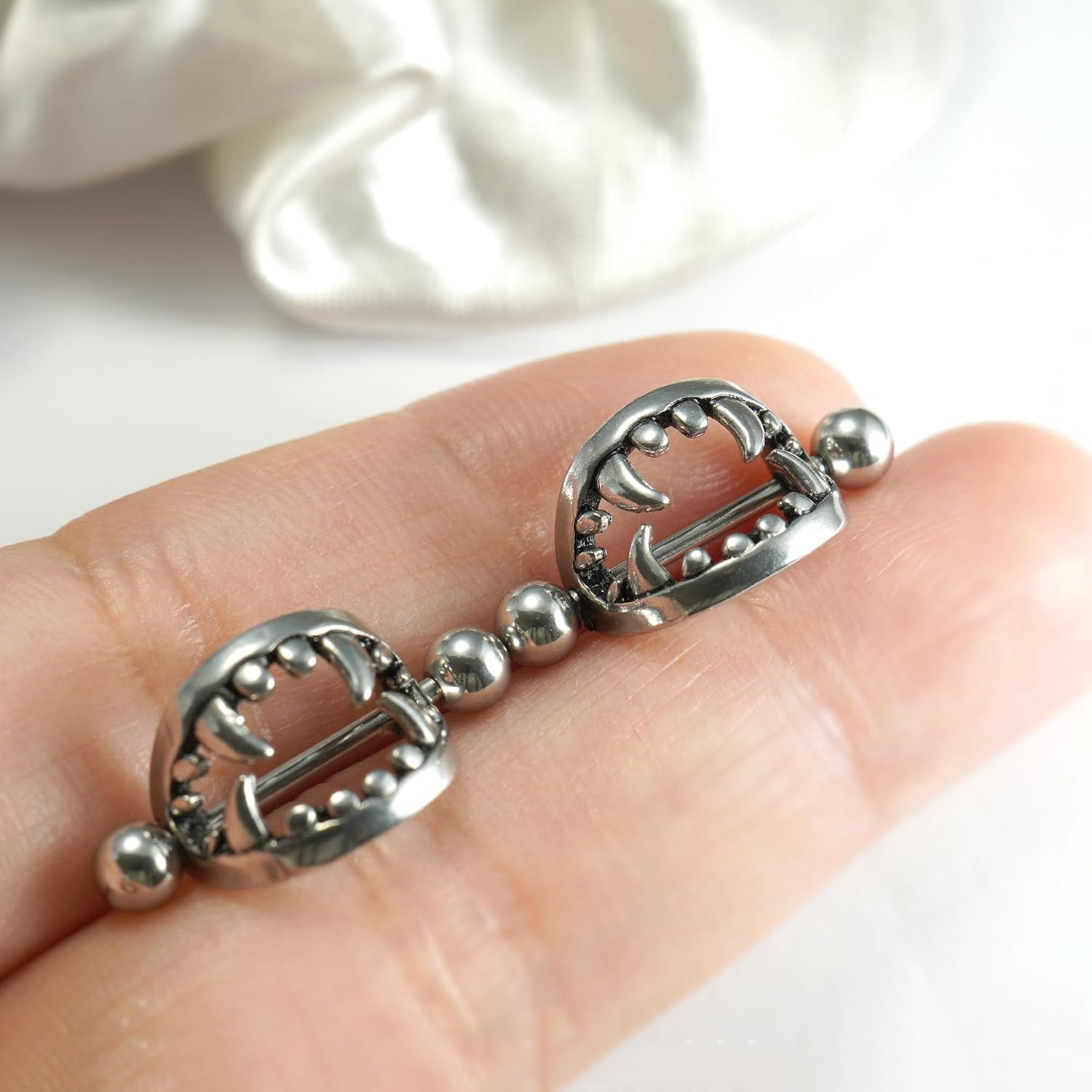 14G 16G Spooky Nipple Piercing Jewelry for Halloween, Vampire Skull Nipple Rings Surgical Steel for Men and Women, Nipple Shields Barbell Rings - QIAO CrystalQIAO CrystalQIAO Crystal