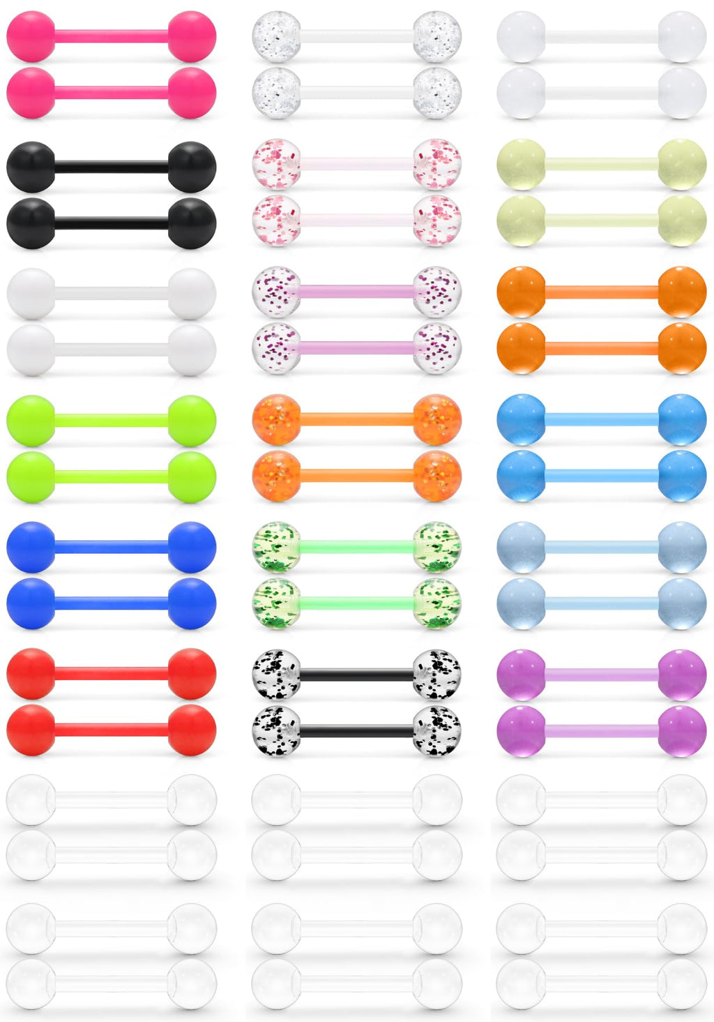 14G 16mm 14MM Glow in Dark Tongue Nipple Ring Plastic Flexible Acrylic Straight Barbell Body Piercing Jewelry for Women Men Tongue NIppie piercings - QIAO Crystal我的商店QIAO Crystal