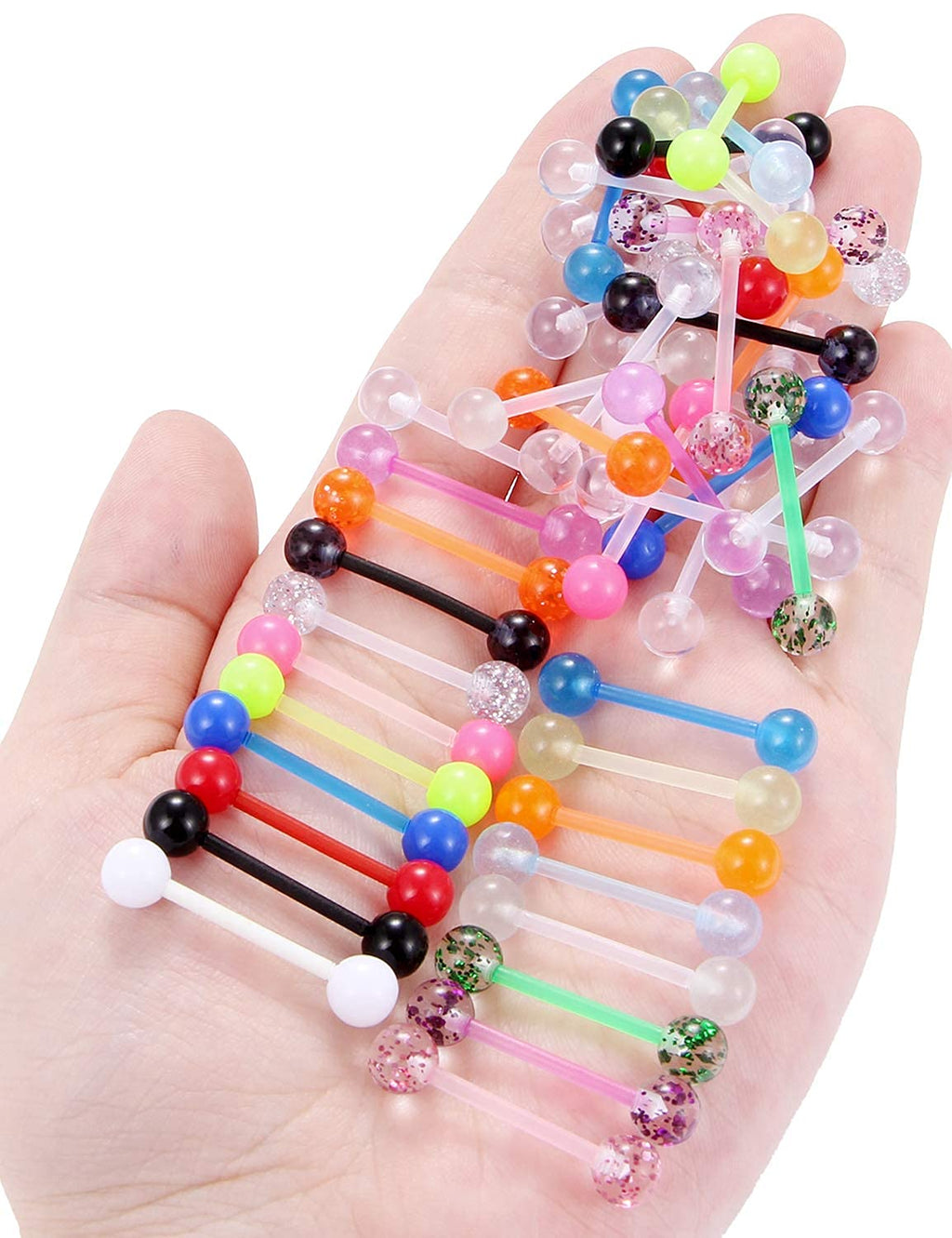 14G 16mm 14MM Glow in Dark Tongue Nipple Ring Plastic Flexible Acrylic Straight Barbell Body Piercing Jewelry for Women Men Tongue NIppie piercings - QIAO Crystal我的商店QIAO Crystal