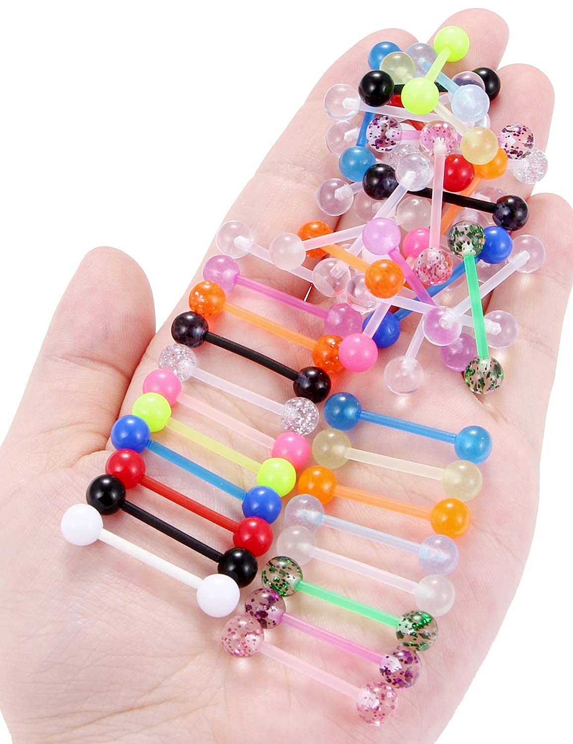 14G 16mm 14MM Glow in Dark Tongue Nipple Ring Plastic Flexible Acrylic Straight Barbell Body Piercing Jewelry for Women Men Tongue NIppie piercings - QIAO Crystal我的商店QIAO Crystal