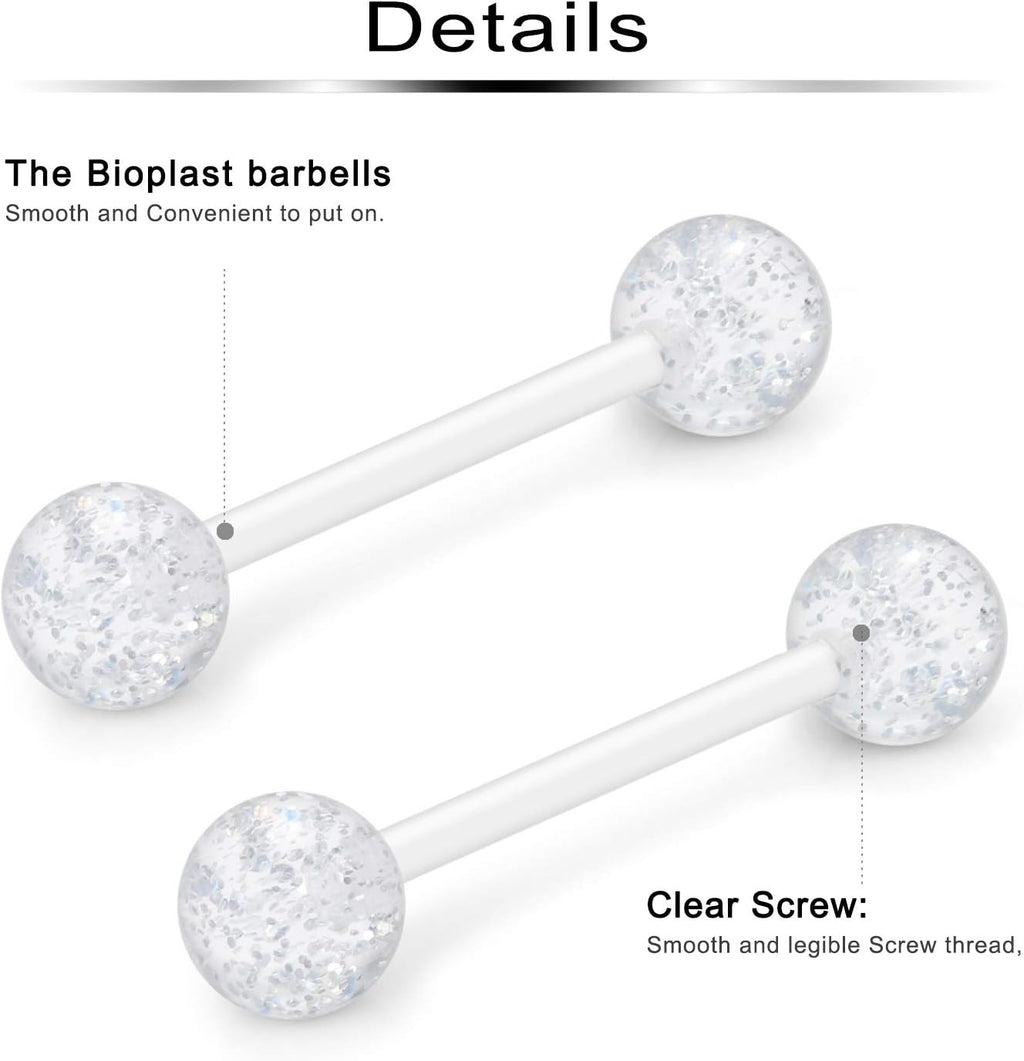 14G 16mm Glow in Dark Flexible Acrylic Straight Tongue Nipple Ring Retainer Body Piercing Jewelry for Women Men 6 - 36PCS - QIAO CrystalQIAO CrystalQIAO Crystal