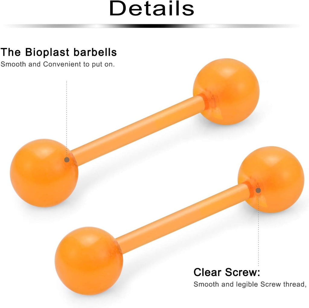 14G 16mm Glow in Dark Flexible Acrylic Straight Tongue Nipple Ring Retainer Body Piercing Jewelry for Women Men 6 - 36PCS - QIAO CrystalQIAO CrystalQIAO Crystal