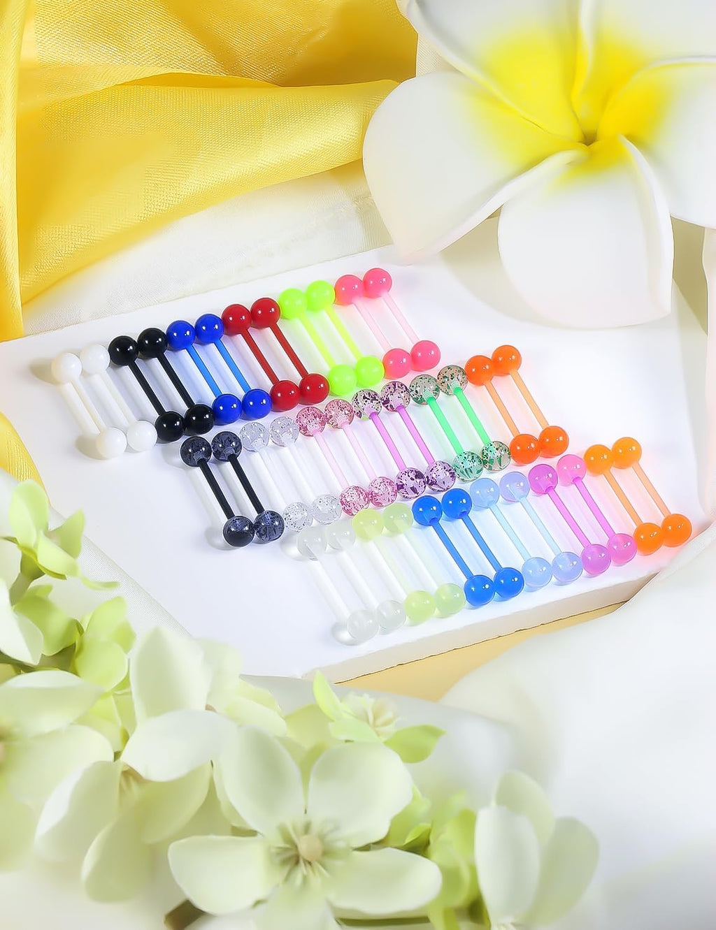 14G 16mm Glow in Dark Flexible Acrylic Straight Tongue Nipple Ring Retainer Body Piercing Jewelry for Women Men 6 - 36PCS - QIAO CrystalQIAO CrystalQIAO Crystal