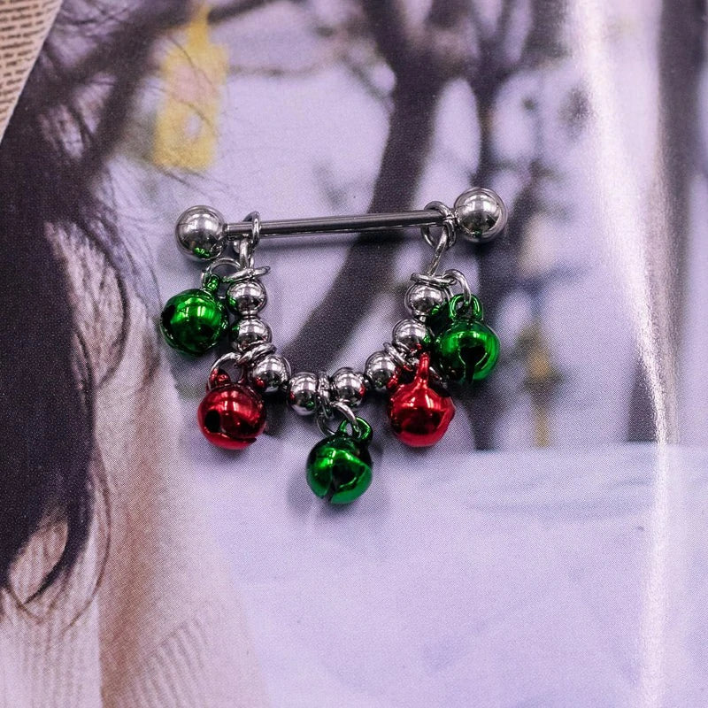 14G 316L Christmas Nipple Rings Piercing - Stainless Steel Wreath Barbell