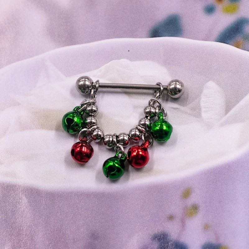 14G 316L Christmas Nipple Rings Piercing - Stainless Steel Wreath Barbell