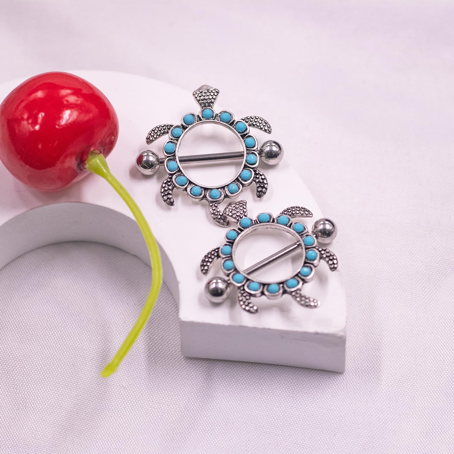 14G 316L Cute Animal Nipple Rings Stainless Steel Turtle,Cat,Rabbit Nipple Barbell Rings Body Piercing Jewelry for Women - QIAO CrystalQIAO CrystalQIAO Crystal