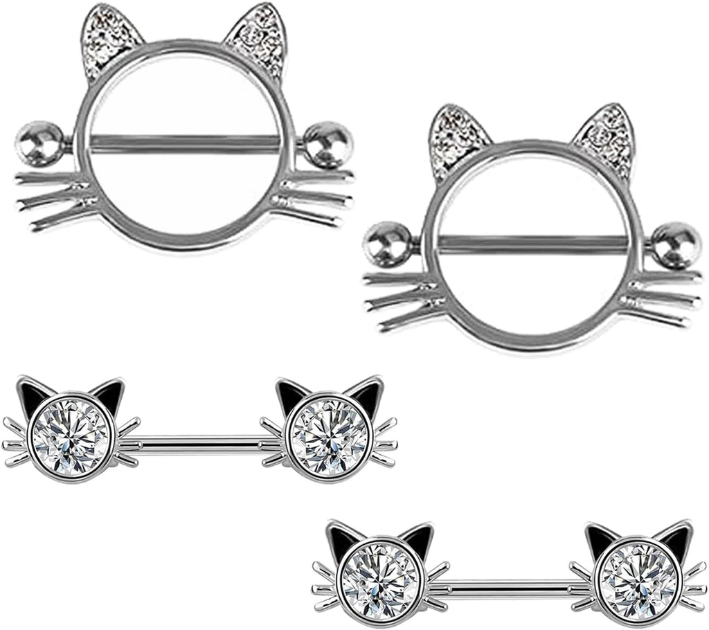 14G 316L Cute Animal Nipple Rings Stainless Steel Turtle,Cat,Rabbit Nipple Barbell Rings Body Piercing Jewelry for Women - QIAO CrystalQIAO CrystalQIAO Crystal