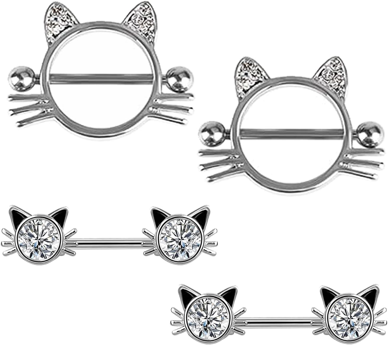 14G 316L Cute Animal Nipple Rings Stainless Steel Turtle,Cat,Rabbit Nipple Barbell Rings Body Piercing Jewelry for Women - QIAO CrystalQIAO CrystalQIAO Crystal