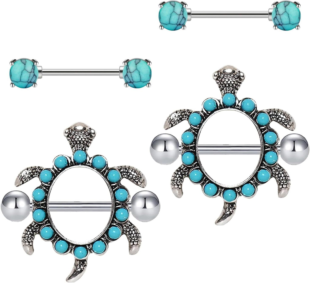 14G 316L Cute Animal Nipple Rings Stainless Steel Turtle,Cat,Rabbit Nipple Barbell Rings Body Piercing Jewelry for Women - QIAO CrystalQIAO CrystalQIAO Crystal