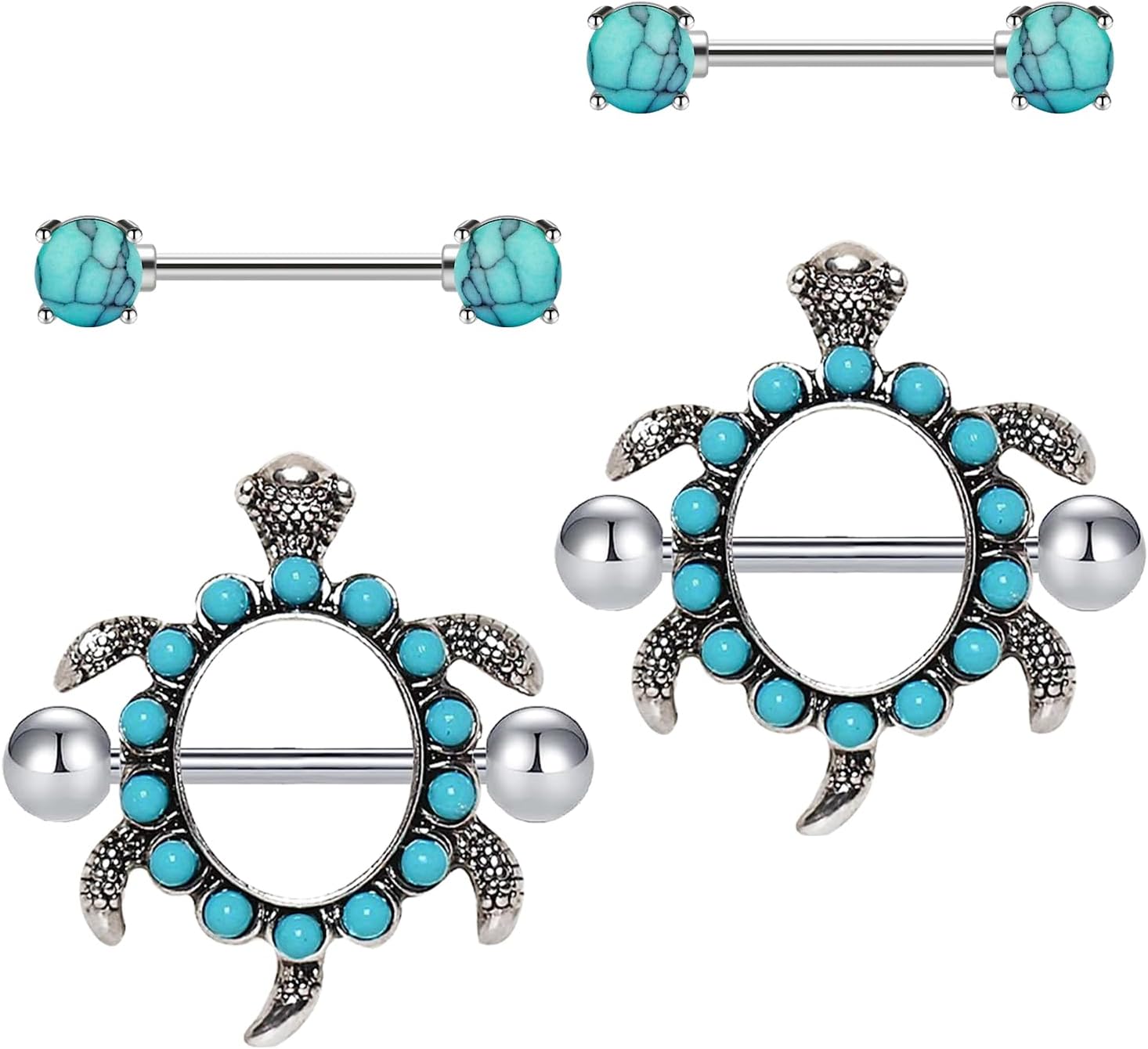 14G 316L Cute Animal Nipple Rings Stainless Steel Turtle,Cat,Rabbit Nipple Barbell Rings Body Piercing Jewelry for Women - QIAO CrystalQIAO CrystalQIAO Crystal