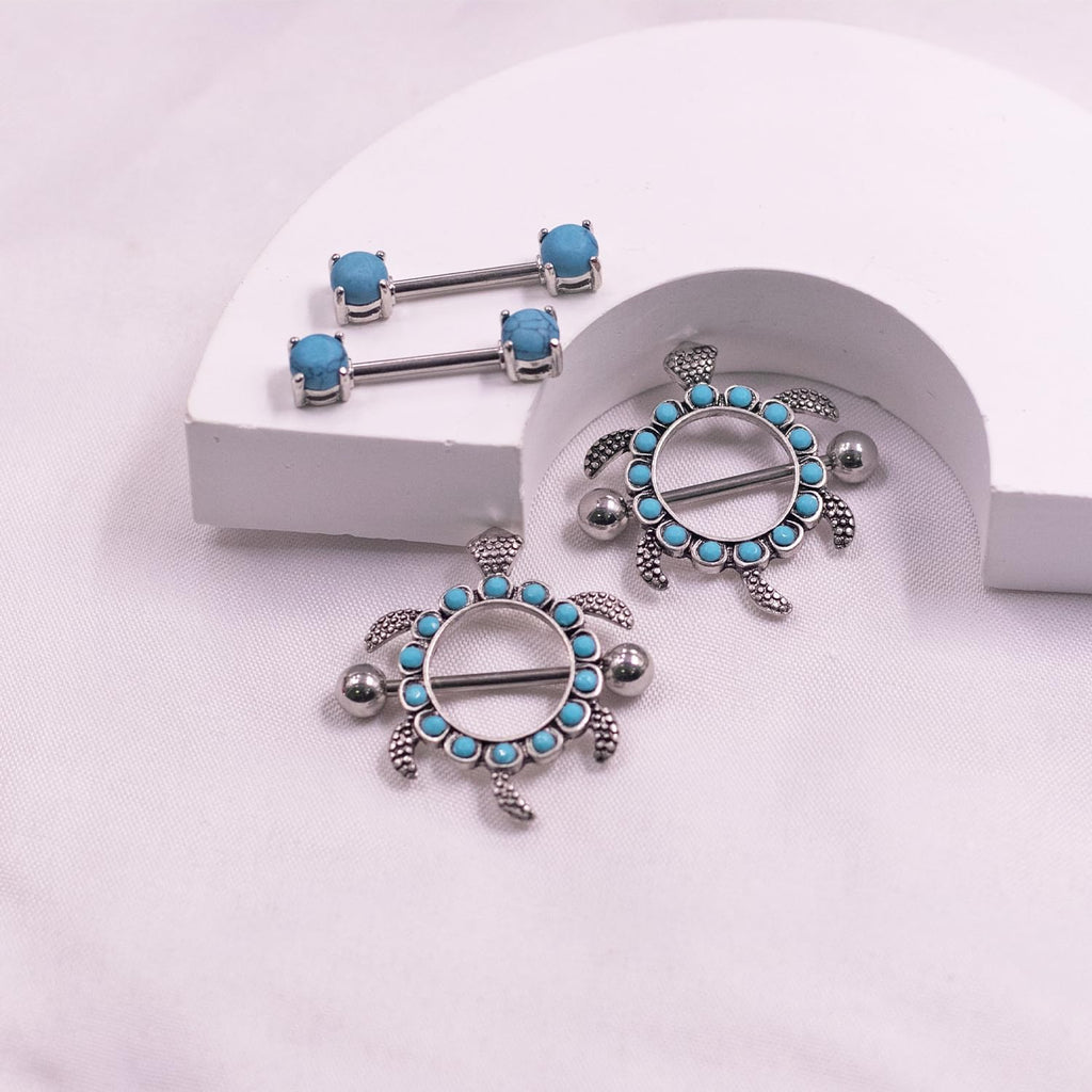 14G 316L Cute Animal Nipple Rings Stainless Steel Turtle,Cat,Rabbit Nipple Barbell Rings Body Piercing Jewelry for Women - QIAO CrystalQIAO CrystalQIAO Crystal